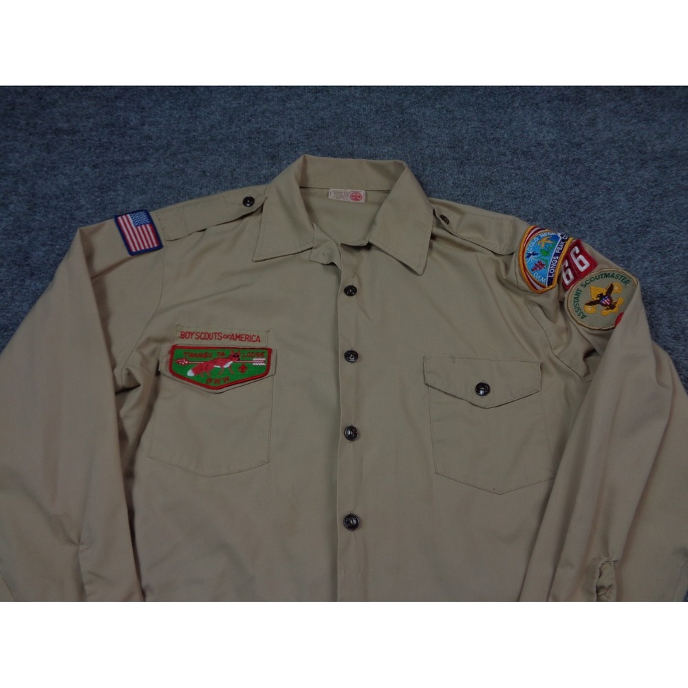 Vintage Boy Scouts of America Shirt Mens L Brown Assistant Scoutmaster Patches - Picture 3 of 14